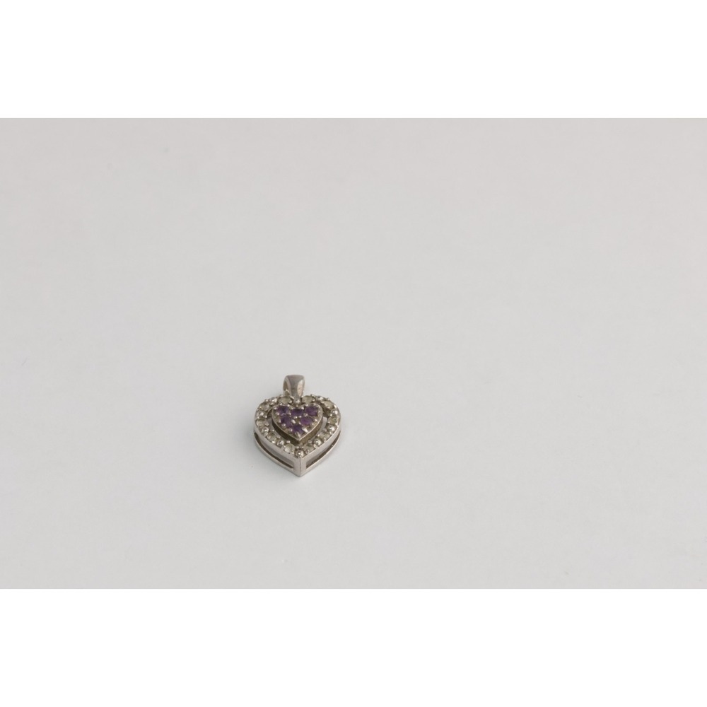 925 Sterling Silver Natural diamond and Ruby Vintage Heart Pendant